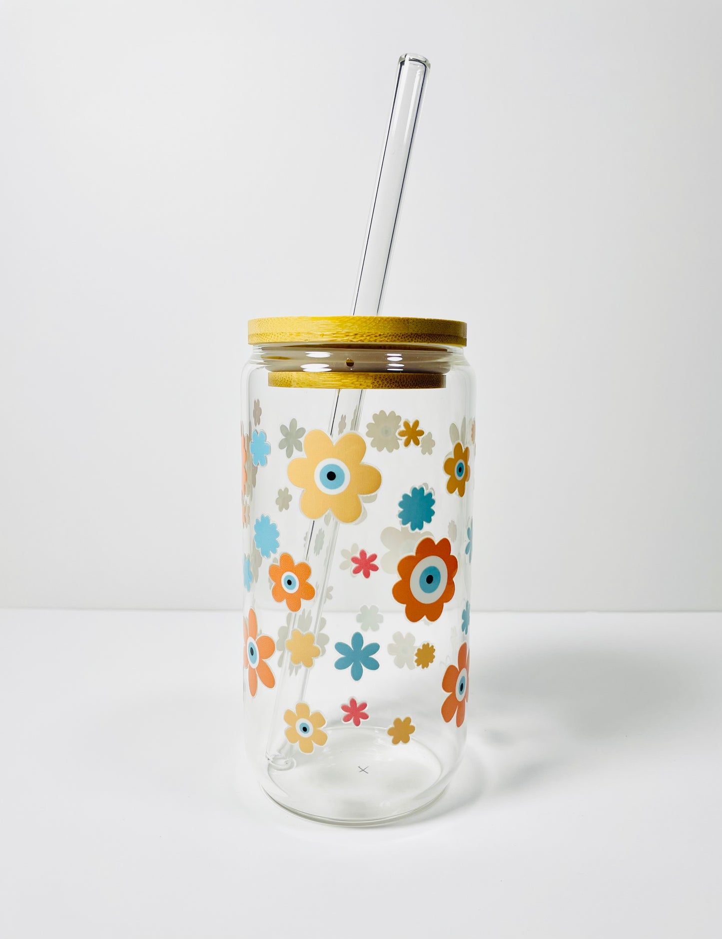 Evil Eye Color Flower Glass Cup