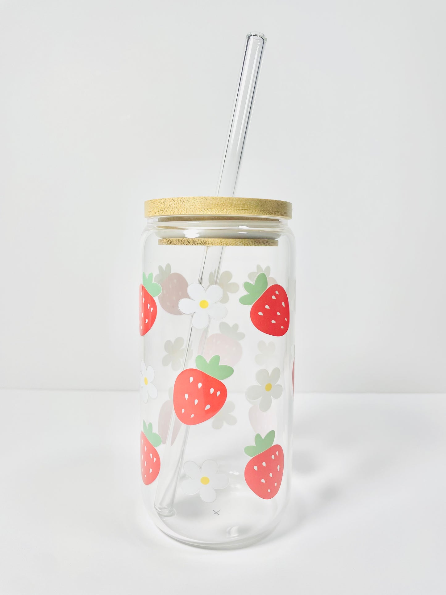 Strawberry Daisy Glass Cup