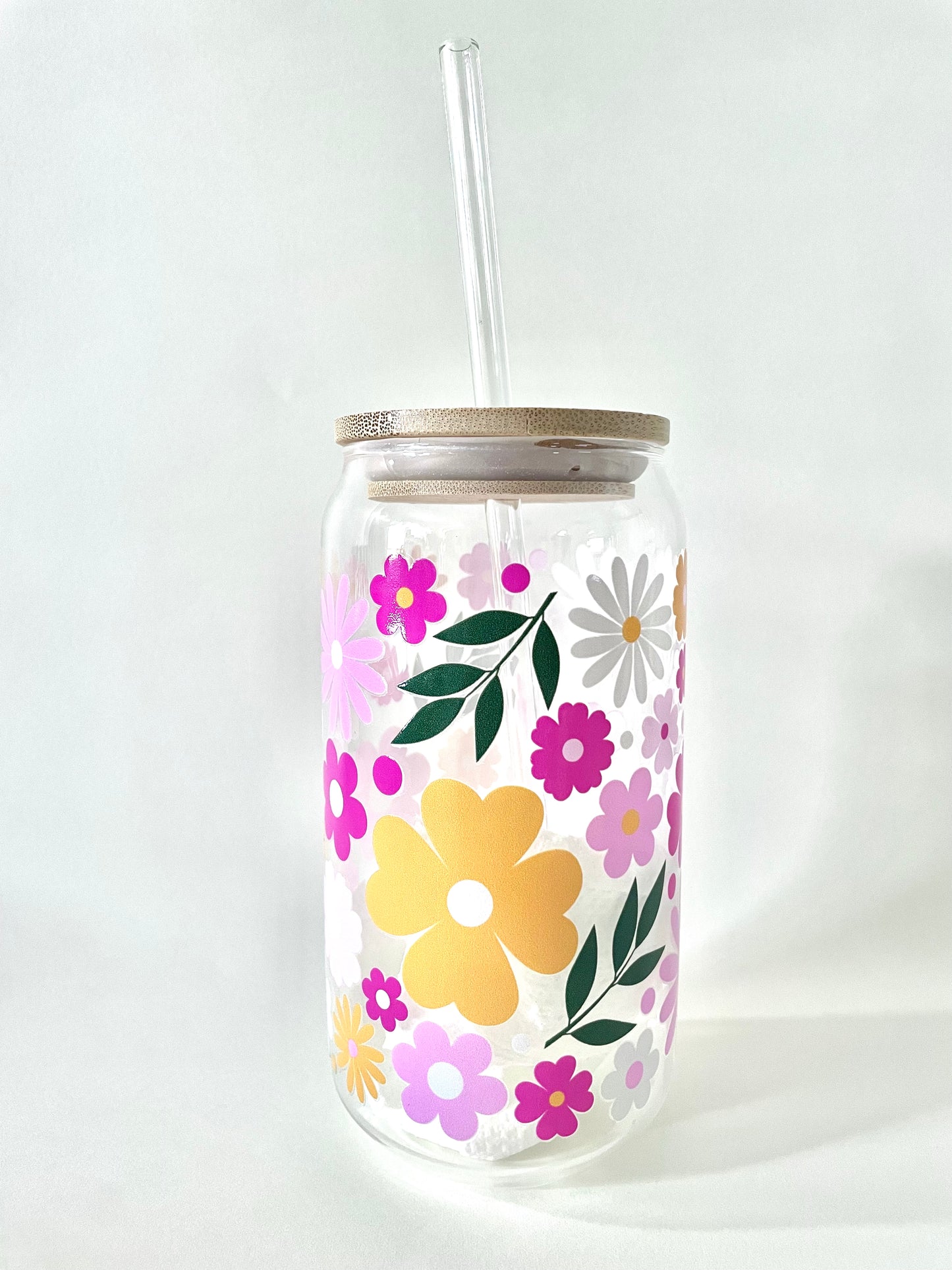 Pink Blooms Glass Cup