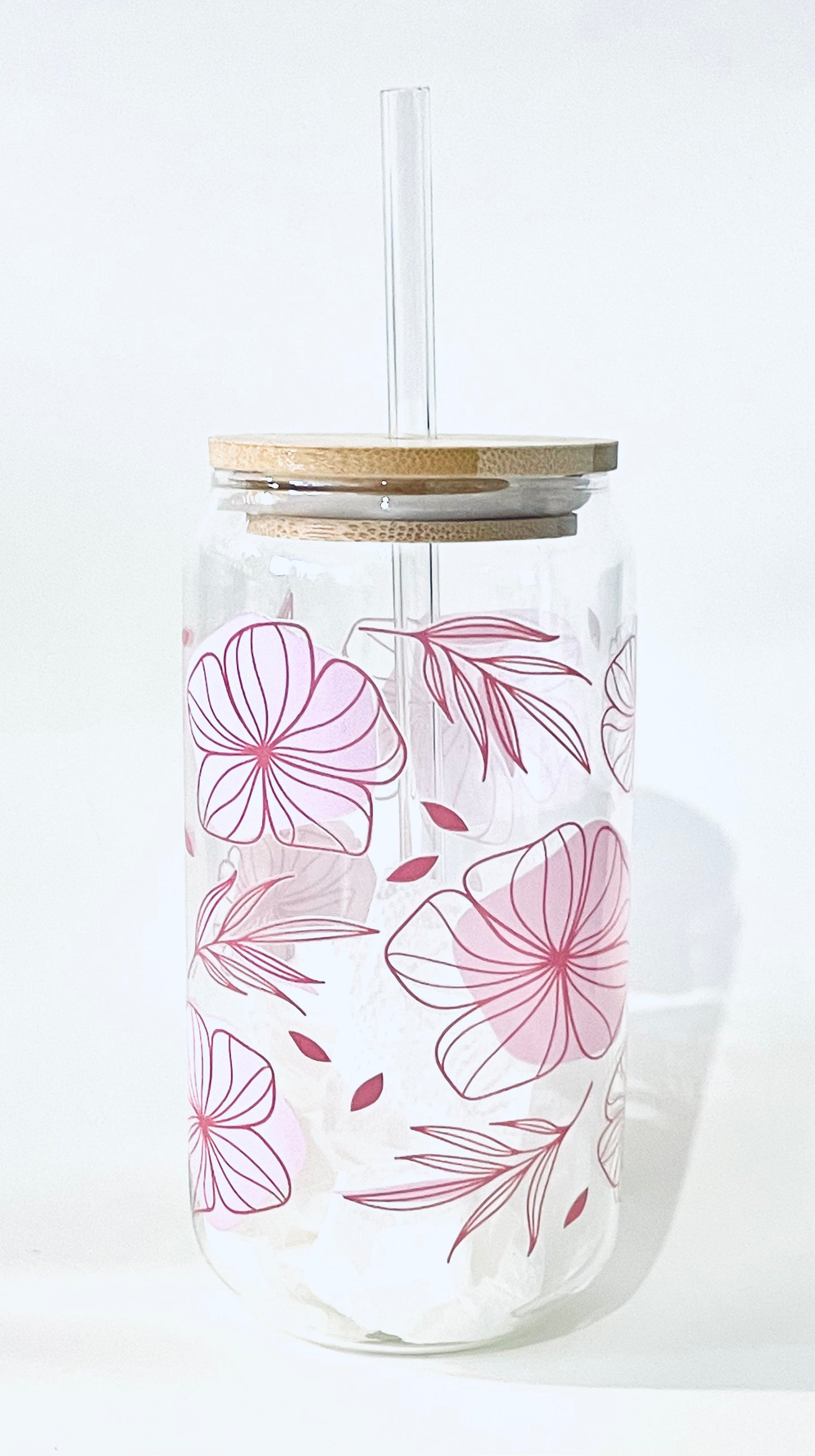 Pink Line Flower Glass Cup