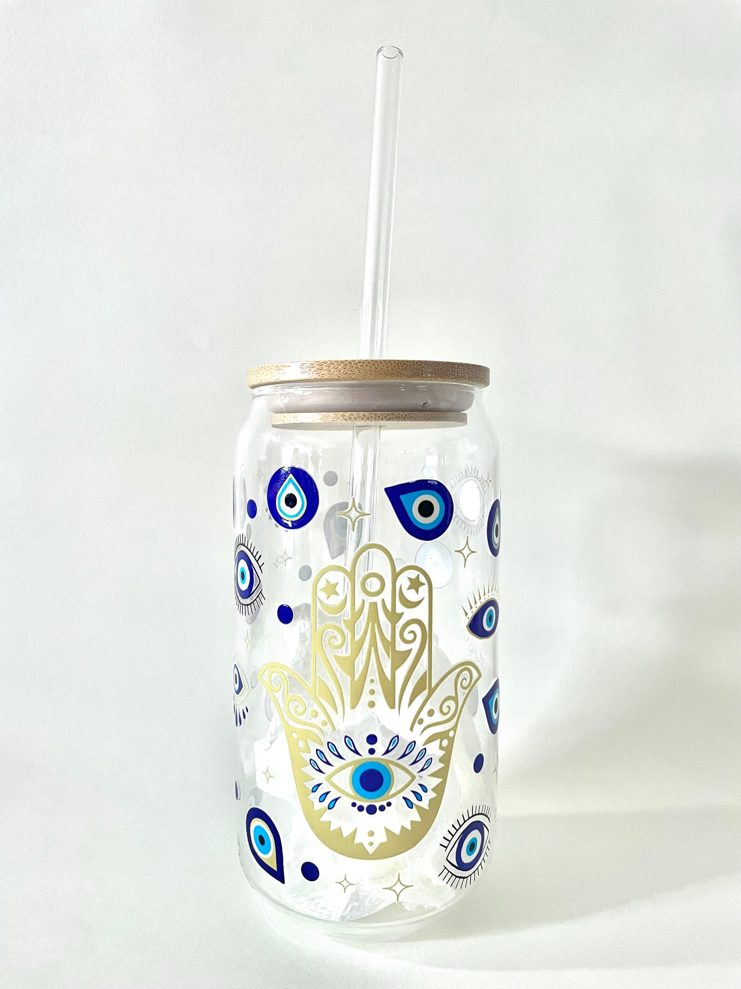 Hamsa Evil Eye Glass Can