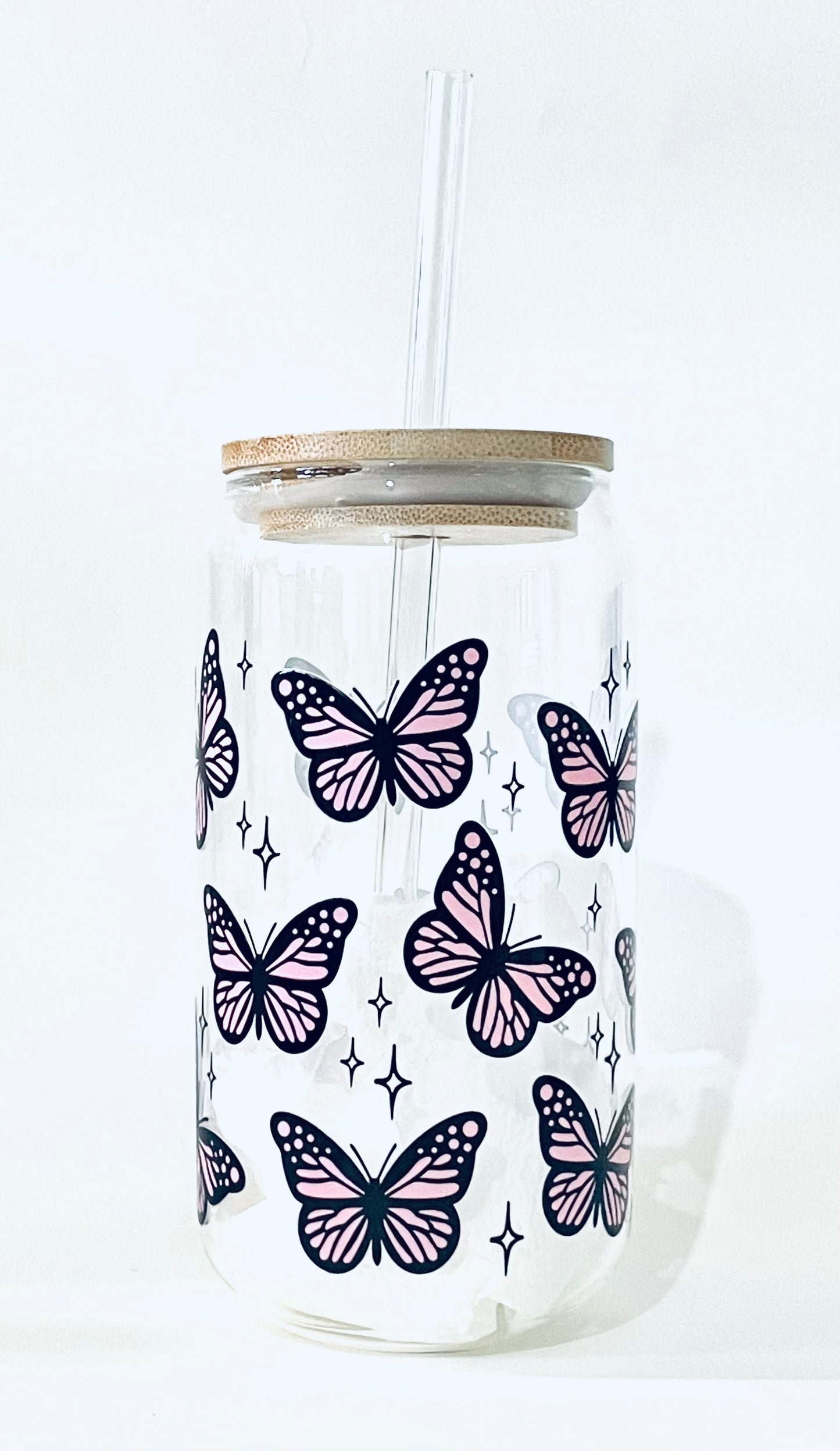 Pink Butterfly Glass Cup