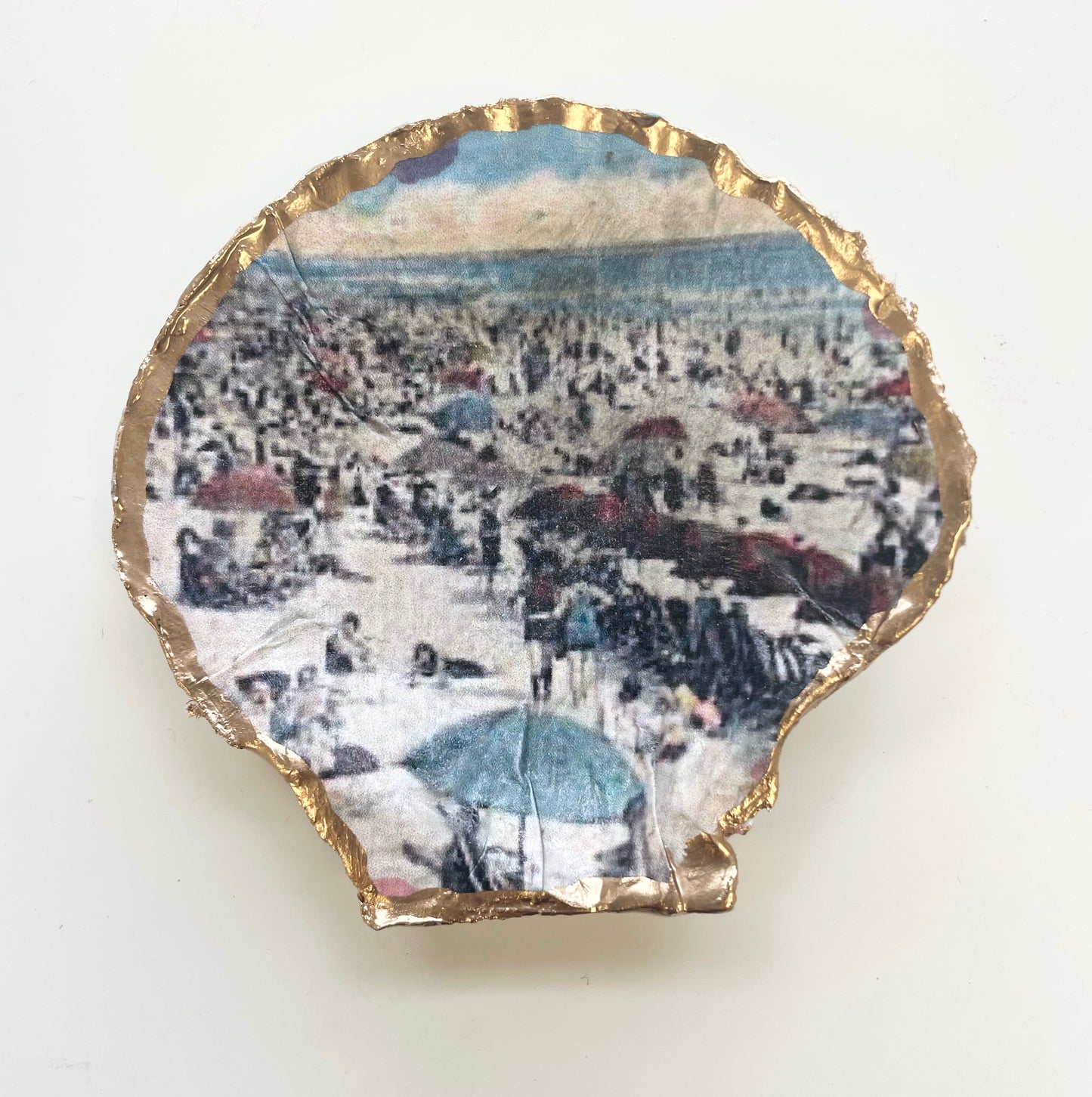 Blue Beach Seashell Trinket Dish - Gold Trimmed - Gordon Craftworks