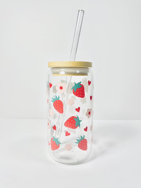 Strawberry Heart Daisy Glass Cup