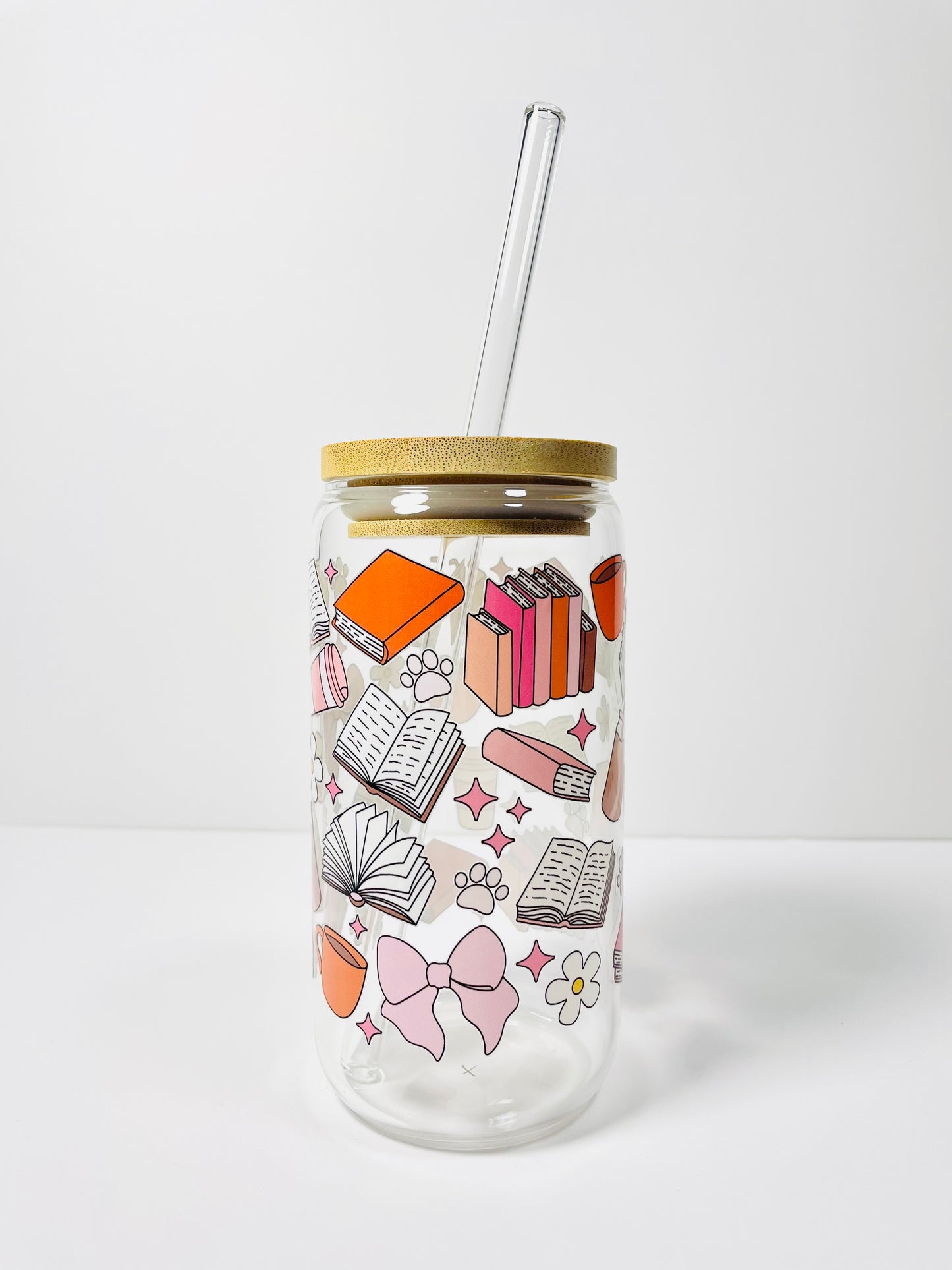 Bookish Pink Glass Cup