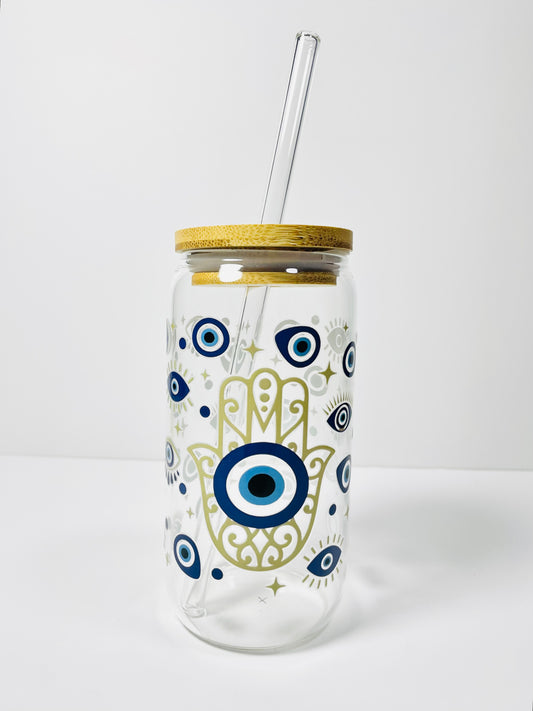 Hamsa Evil Eye Glass Cup